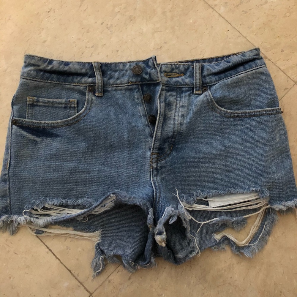 Brandy Melville Mid-Rise Distressed Denim Shorts